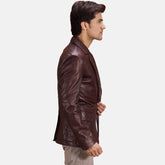 Mens Maroon Leather Quilted Blazer Jacket